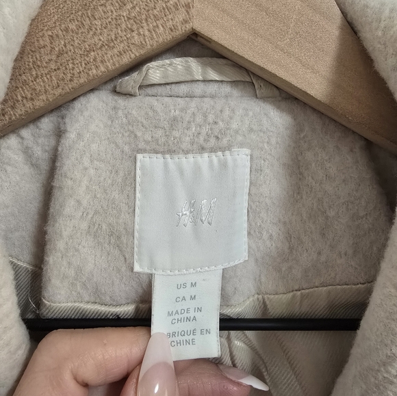 H&M ivory cream long belted coat size M - Picture 6 of 10